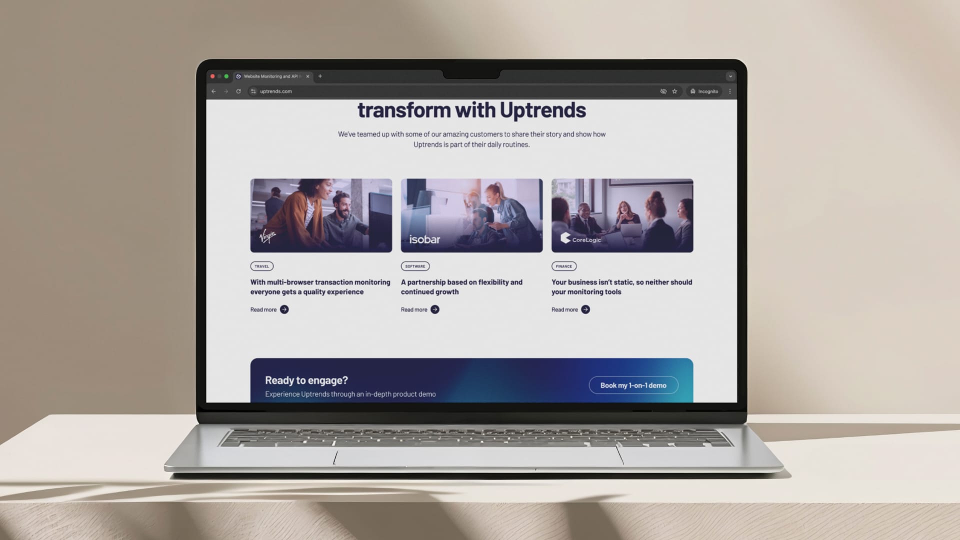 ITRS Uptrends customer case component mockup