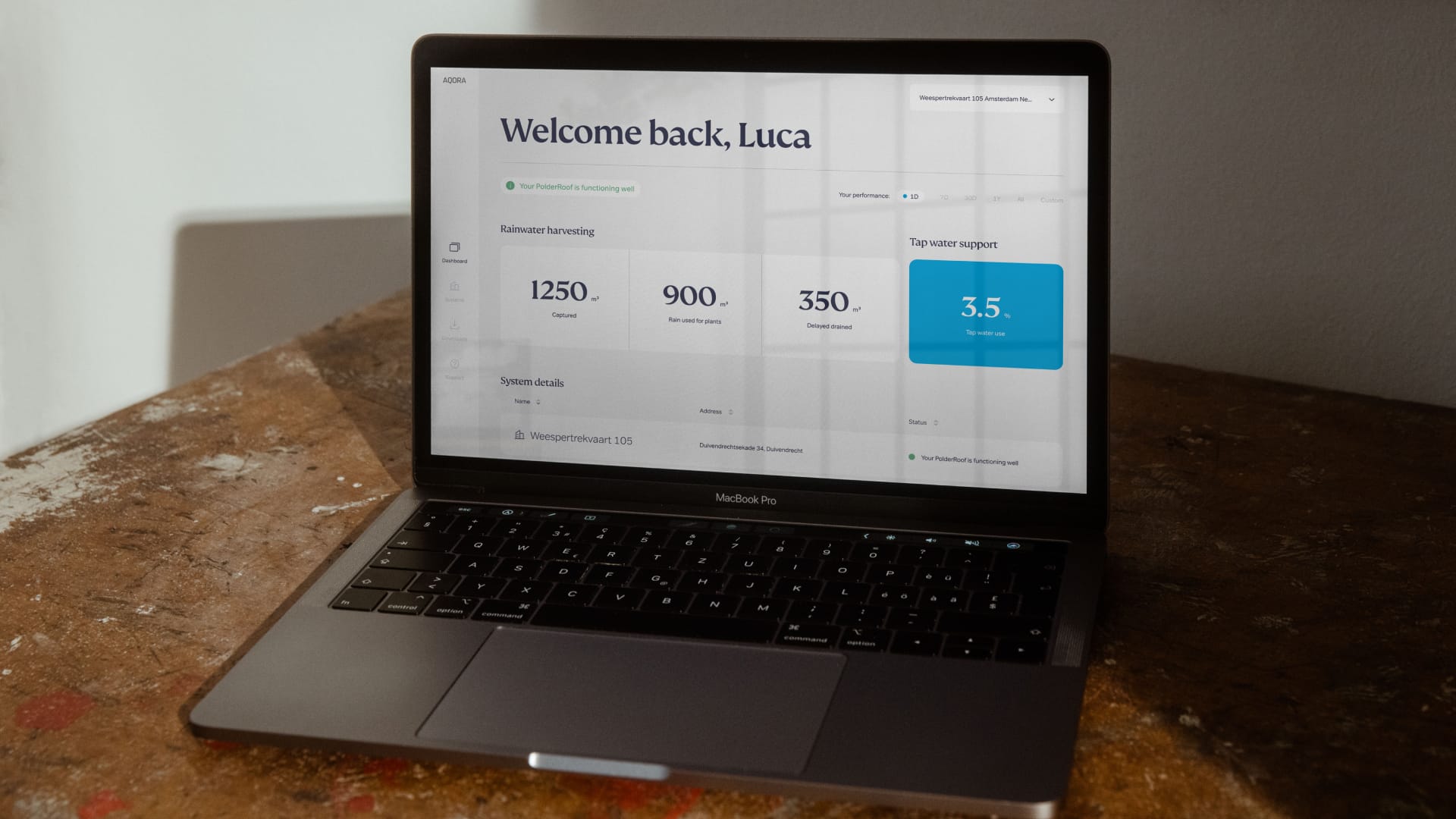 Wavin Aqora dashboard mockup